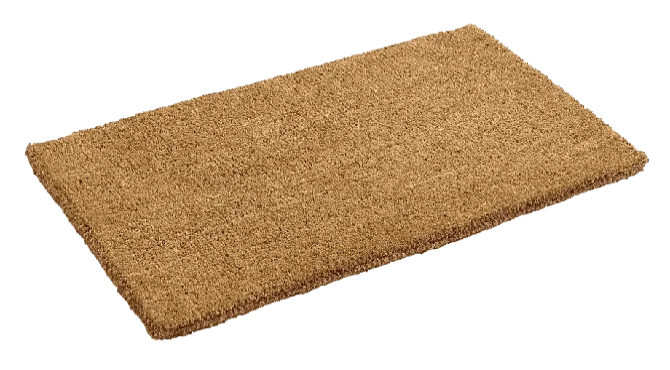 A rectangular jute rug in a natural brown color