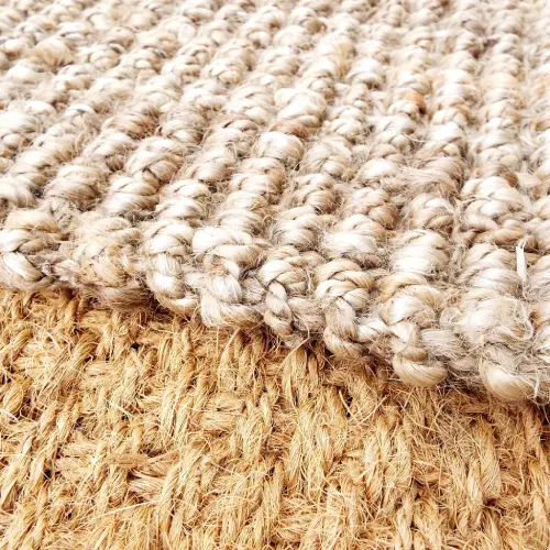 Detailed view of a jute rug's woven pattern and texture